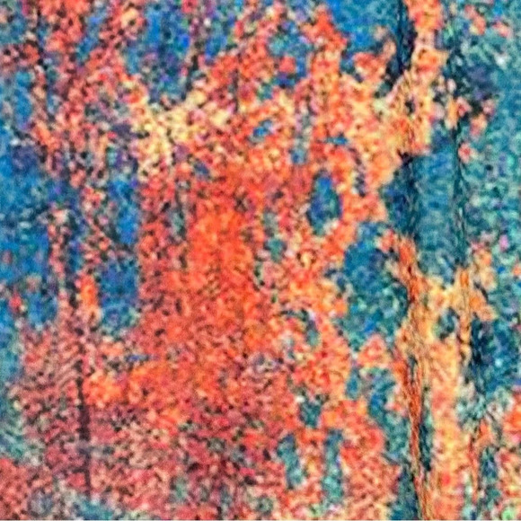 Amazon 2X Shirt Top Red Blue Abstract 3/4 Sleeve Scoop Neck Tunic Knit Womens - Picture 2 of 4